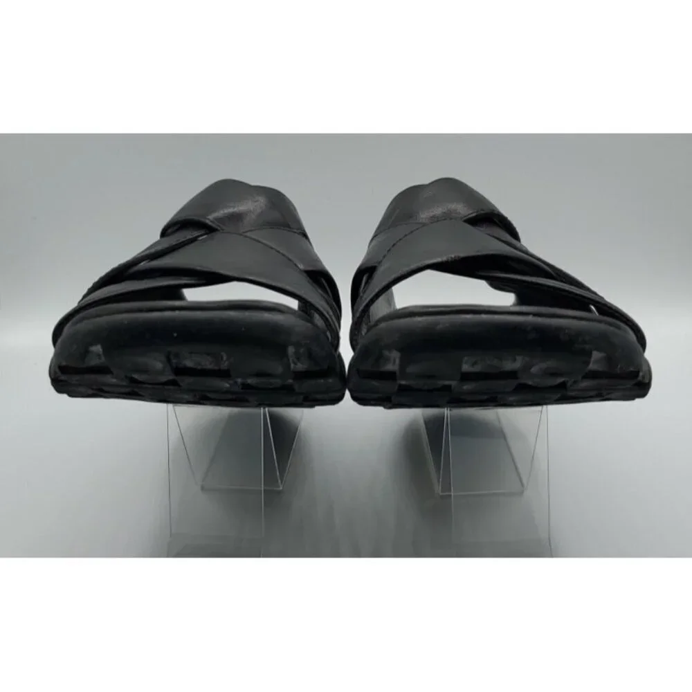 Cole Haan Black Leather Cross Strap Sandal Slides Sz 10.5 Men’s NikeAir Soles